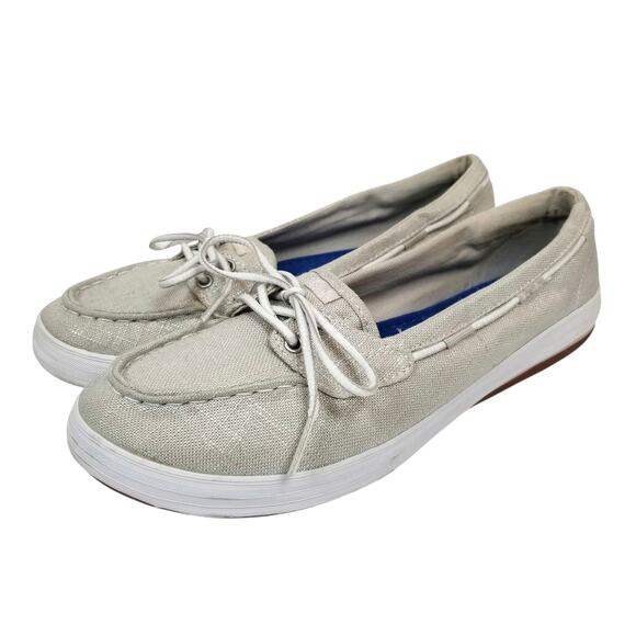 Keds Women's Gray Silver Canvas Ortholite Boat Shoe Flats Size 8.5 - Picture 1 of 8